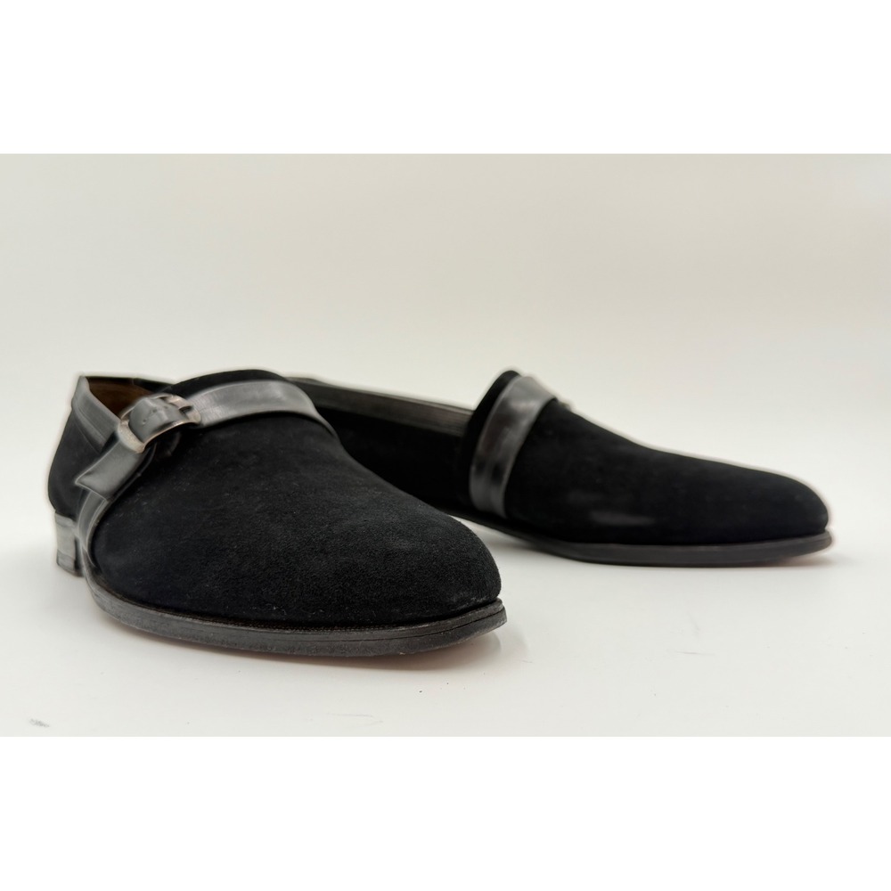 Johnston & Murphy Bench Masters Black Suede Monk Strap Loafers Dress Shoes